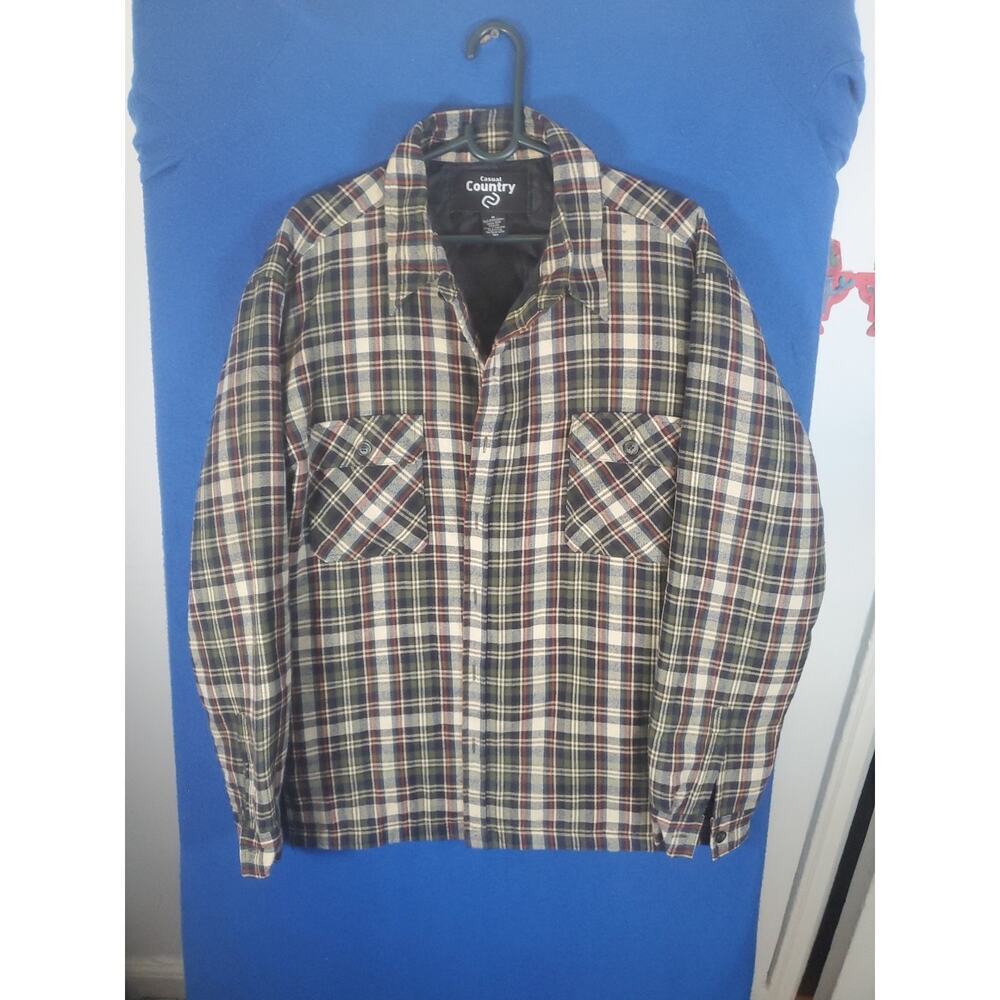Casual Country Insulated Flannel Button Front Shirt Black & Gray Plaid Men's M - Picture 15 of 15